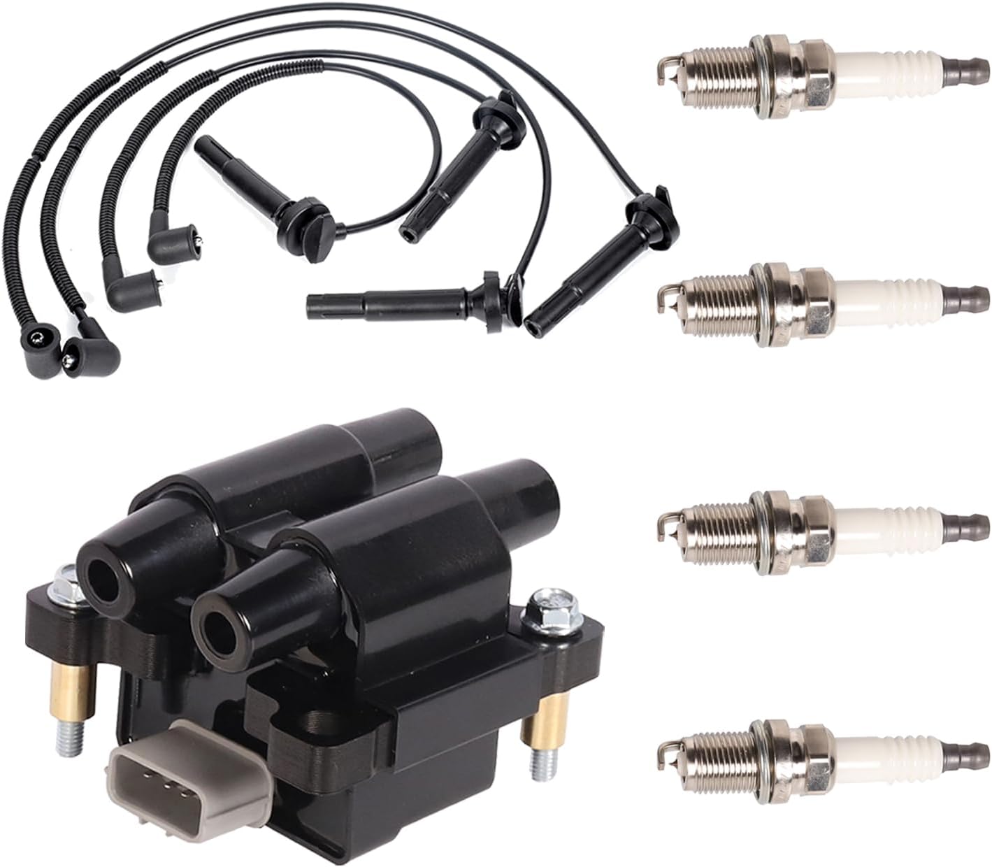 ENA Set of 1 Ignition Coil with 4 Iridium Spark Plug and Wire Set Compatible with Subaru Impreza Forester H4 2.5L 2009 2010 2011 Replcement for UF625 5464 S428383 S4-28383 4733 9242064 27590 55504