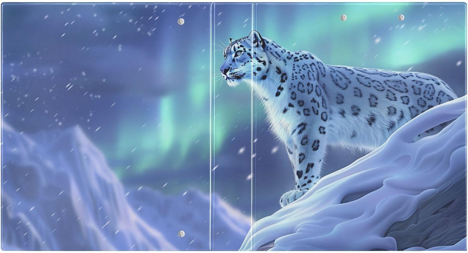 3 Ring Binder Snow Leopard Aurora 1.5 Inch Round Ring Binder with 3 Interior PVC Clear Pockets Round Ring Binder with Clipboard 200 Sheet Capacity for Office 1 Pack
