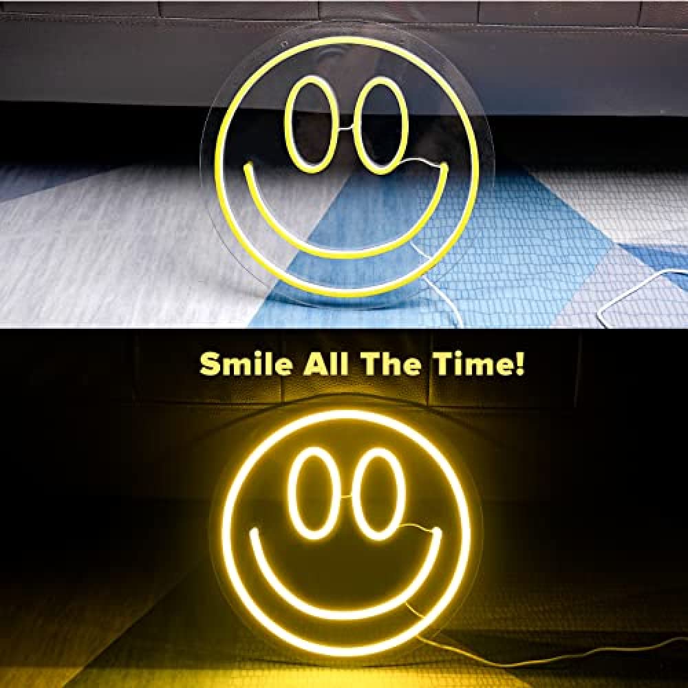Winning Lampada A Effetto Neon Emoji Sorridente – USB, Gialla, 26x26 Cm, Per Parete - 3