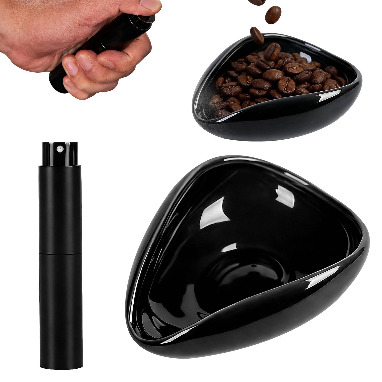 Ceramic Coffee Dosing Cup & Spray Bottle Set, Coffee Bean Dosing Cup, Premium Dosings Accessories for Consistent Brewing, Black