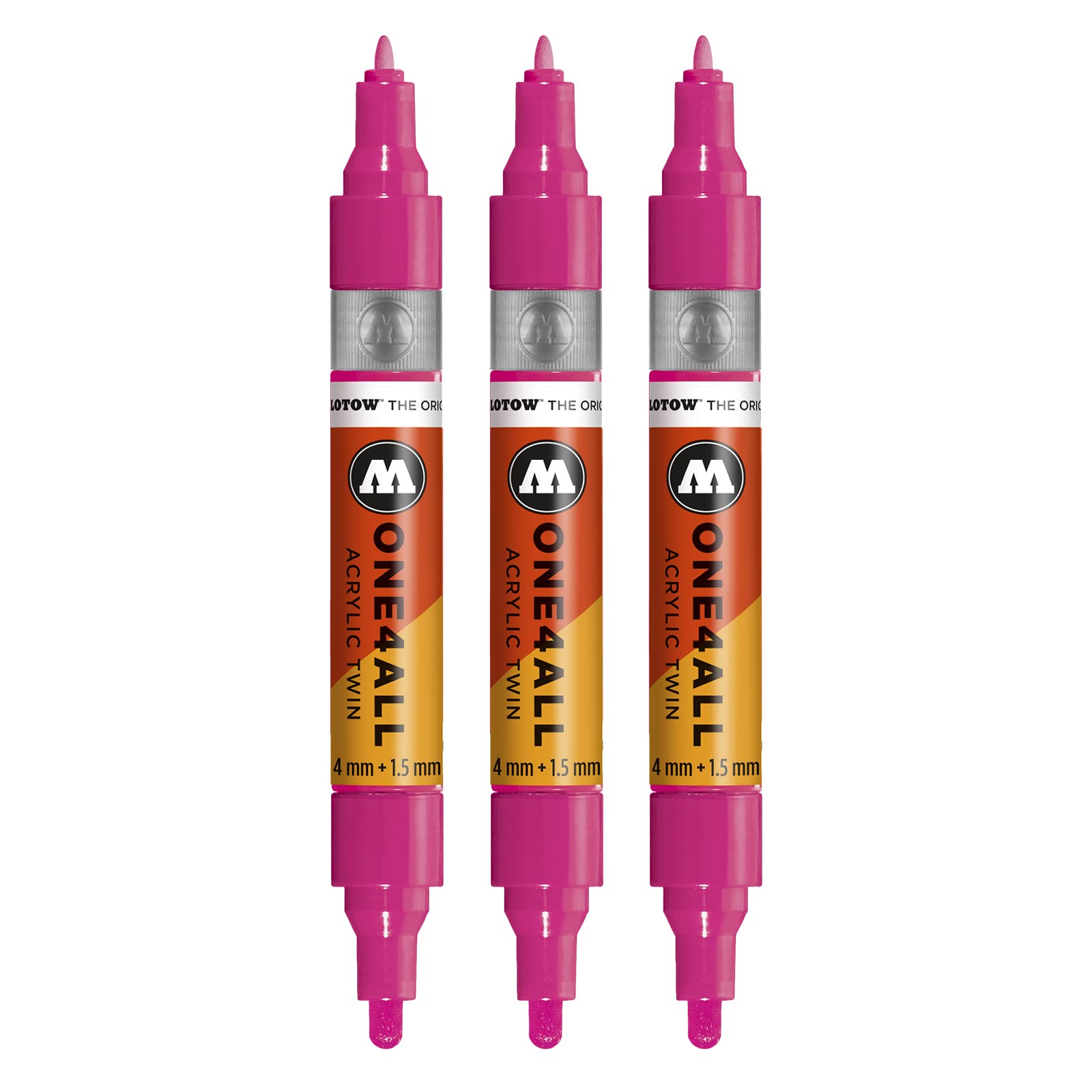 Molotow One4All Acrylic Twin Marker (Line Width 1.5 mm and 4 mm, High Opaque and Permanent) Pack of 3 Colour 217 Neon Pink Fluorescent โ image 1