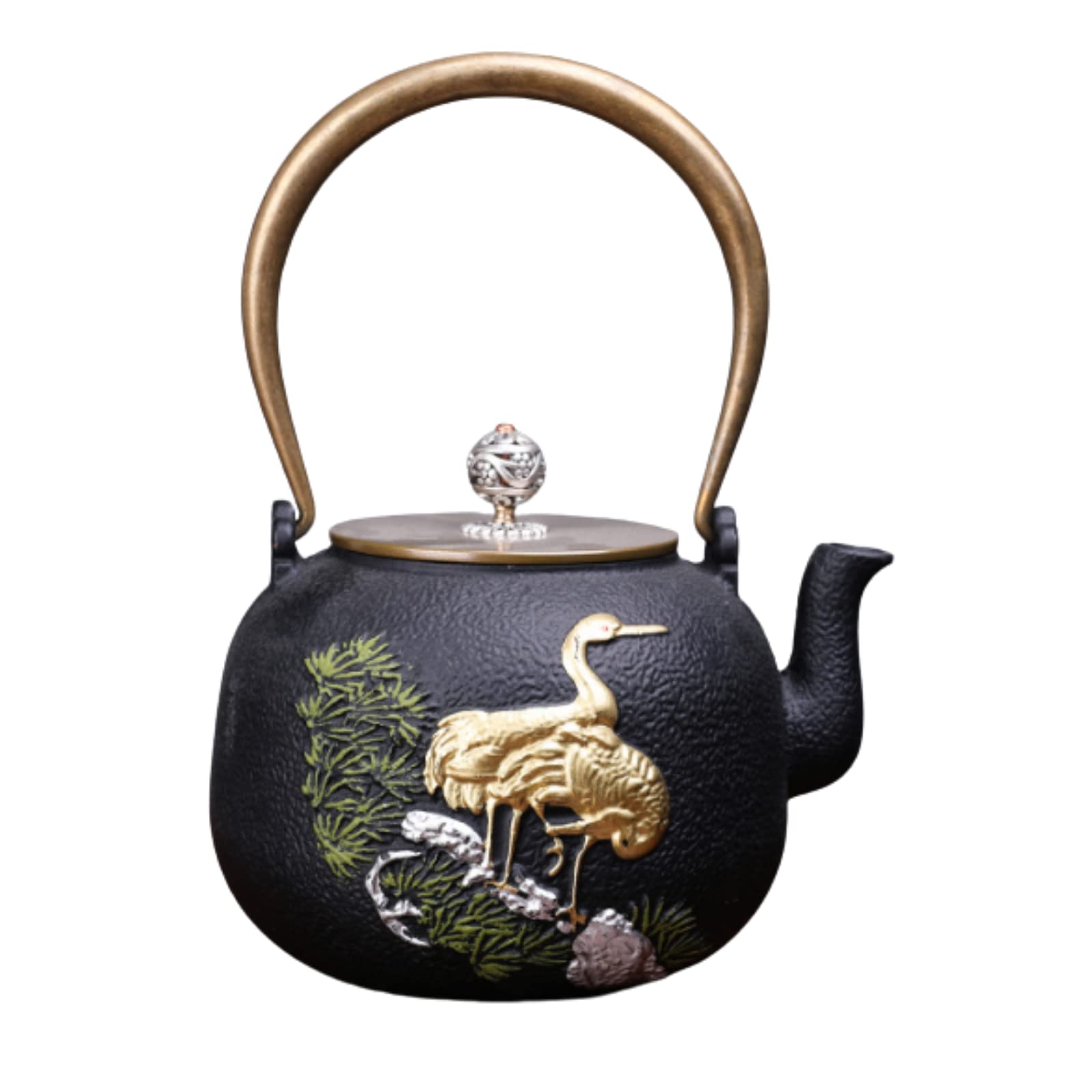 UPJAKS Théière en Fonte avec poignée en cuivre 1200 ml/40 oz Bouilloire à thé théière Japonaise Tetsubin enduite avec intérieur émaillé