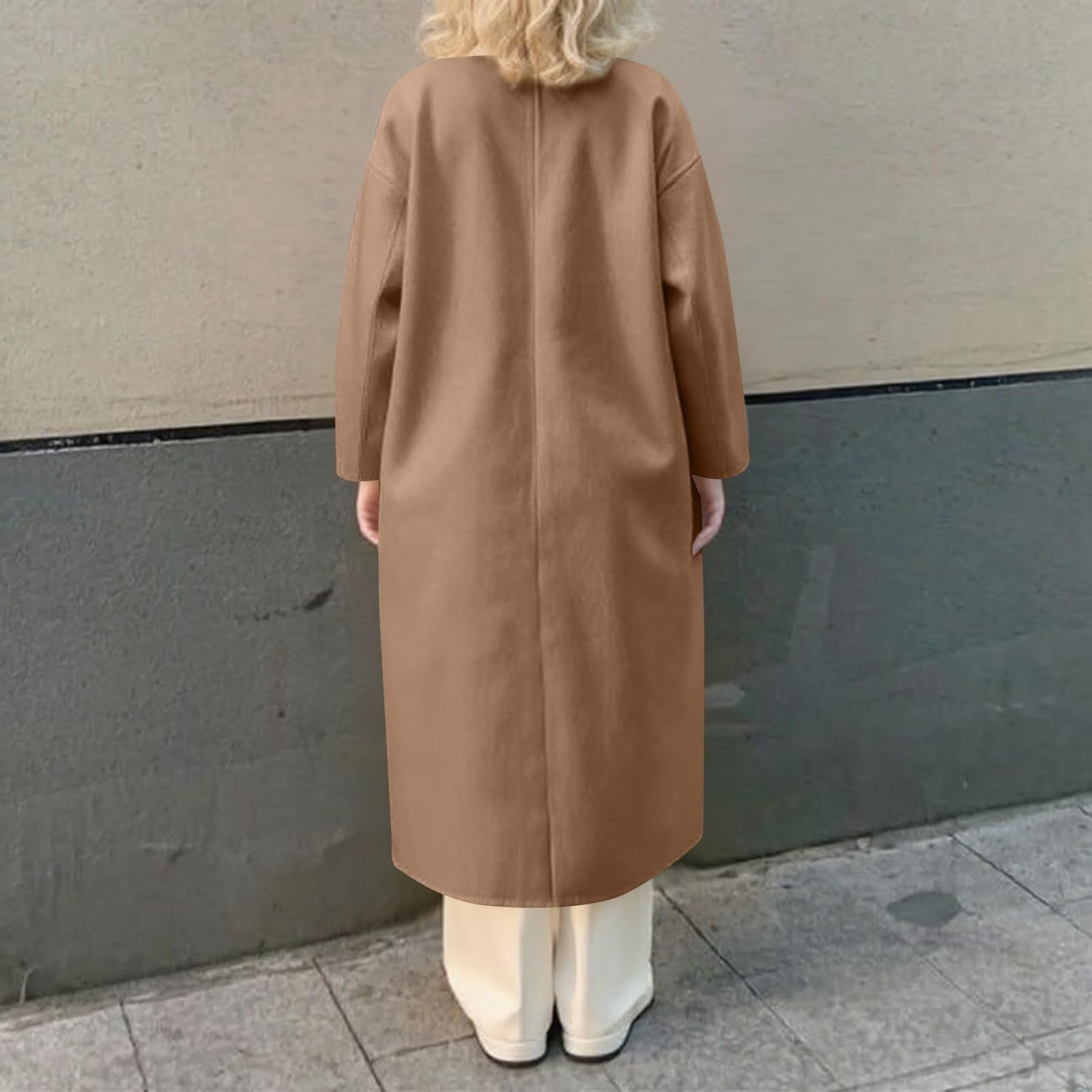 Generisch Wintermantel Damen Lang Wollmantel Winter Warm Mantel Elegant Damenmantel Einfarbig Trenchcoat Mit Knöpfen Wintercoat Langarm Übergangsjacke Kuschelig Revers Jacke Ohne Kapuze Winterjacke