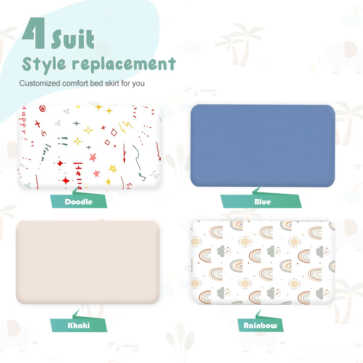 Confezione da 4 lenzuola per culla da 48,3 x 83,8 cm, compatibili con culla Koolababy, Cowiewie e IKOMZY, morbide e delicate sulla pelle, blu e arcobaleno