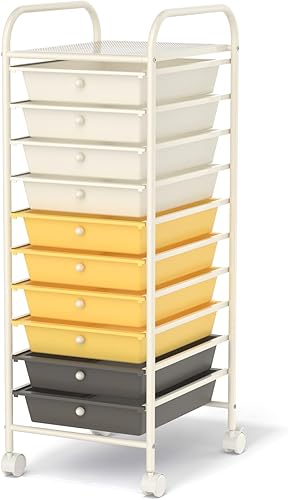 MEDIMALL Carrito de almacenamiento con ruedas de 10 cajones, carrito de almacenamiento multiusos para manualidades con ruedas, organizador de papel