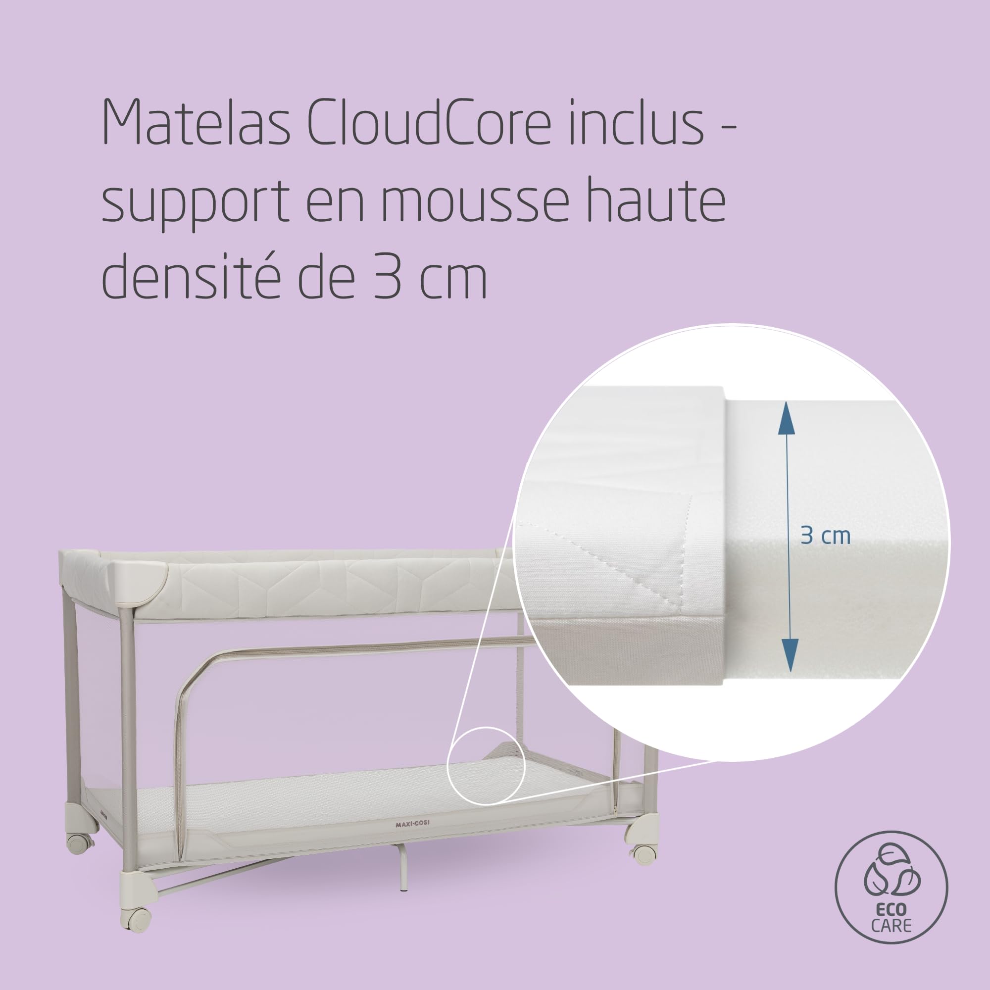 Maxi-Cosi Merlin Lit Parapluie Bébé 2-en-1 0-4 A 18 kg Pliable Matelas CloudCore 120 x 60 cm Elegance Beige