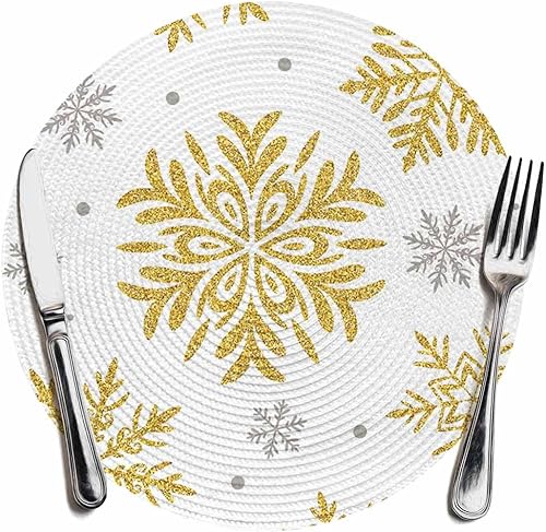 Miniatura 12 de Juego de 6 manteles individuales redondos de Navidad, diseño abstracto de copo de nieve, lavables, tejidos, para mesas de comedor, cocina,