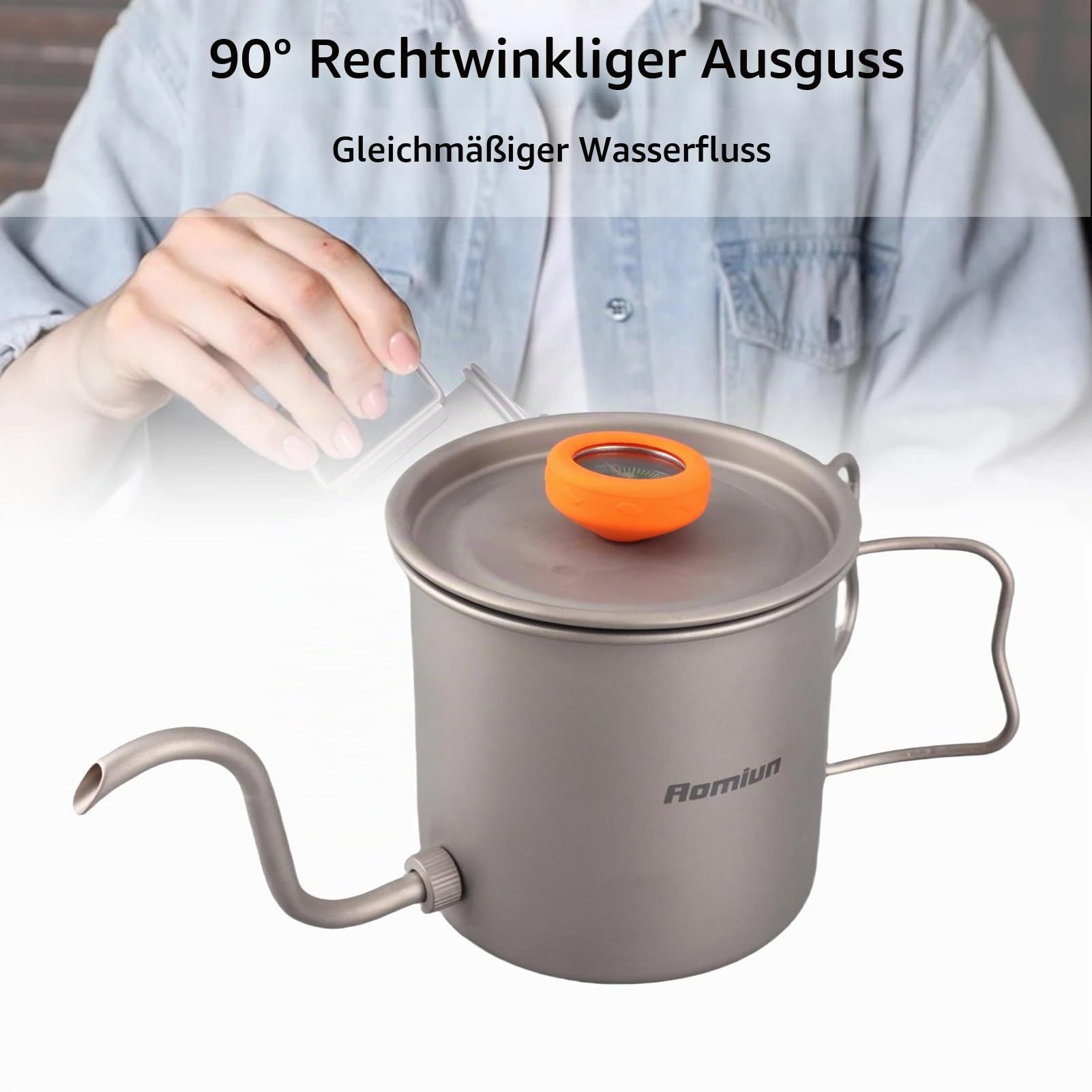 Handbrüh Kaffeekessel, Ti Pour Over Kaffeekessel,Schwanenhals Teekessel mit Thermometer und klappbarem Griff für Camping Wandern Kochen Picknick Outdoor 400ML