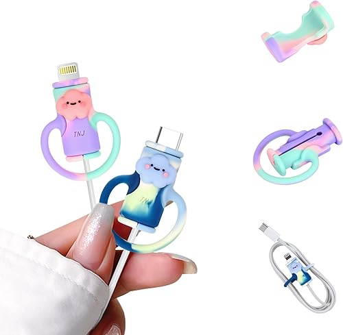 Lindo protector de cable de datos 2 en 1 para iPhone, Android, cable USB, 2 piezas 3D Kawaii Cloud Design Protector de cable protector de cable de
