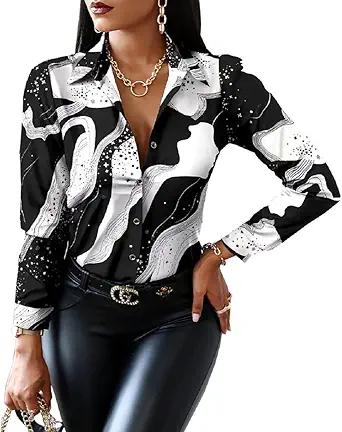 Blouses for Women Dressy Casual Colorful Long Sleeve Shirt Floral Print Tops Loose Collar Sexy T-Shirts Fashion 2023