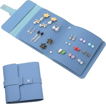 Earring Storage Organiser Portable Holder Book Case Stud Organizers With Foldable Book Design Pu Leather for Women Accesorios Bracelets RingBlue