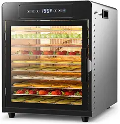 Desidratador de alimentos 800W | 10 bandejas grandes de aço inoxidável | Temperatura digital ajustável de 88 °C e temporizador de 24H, máquina de secagem versátil para iogurte de cogumelos de