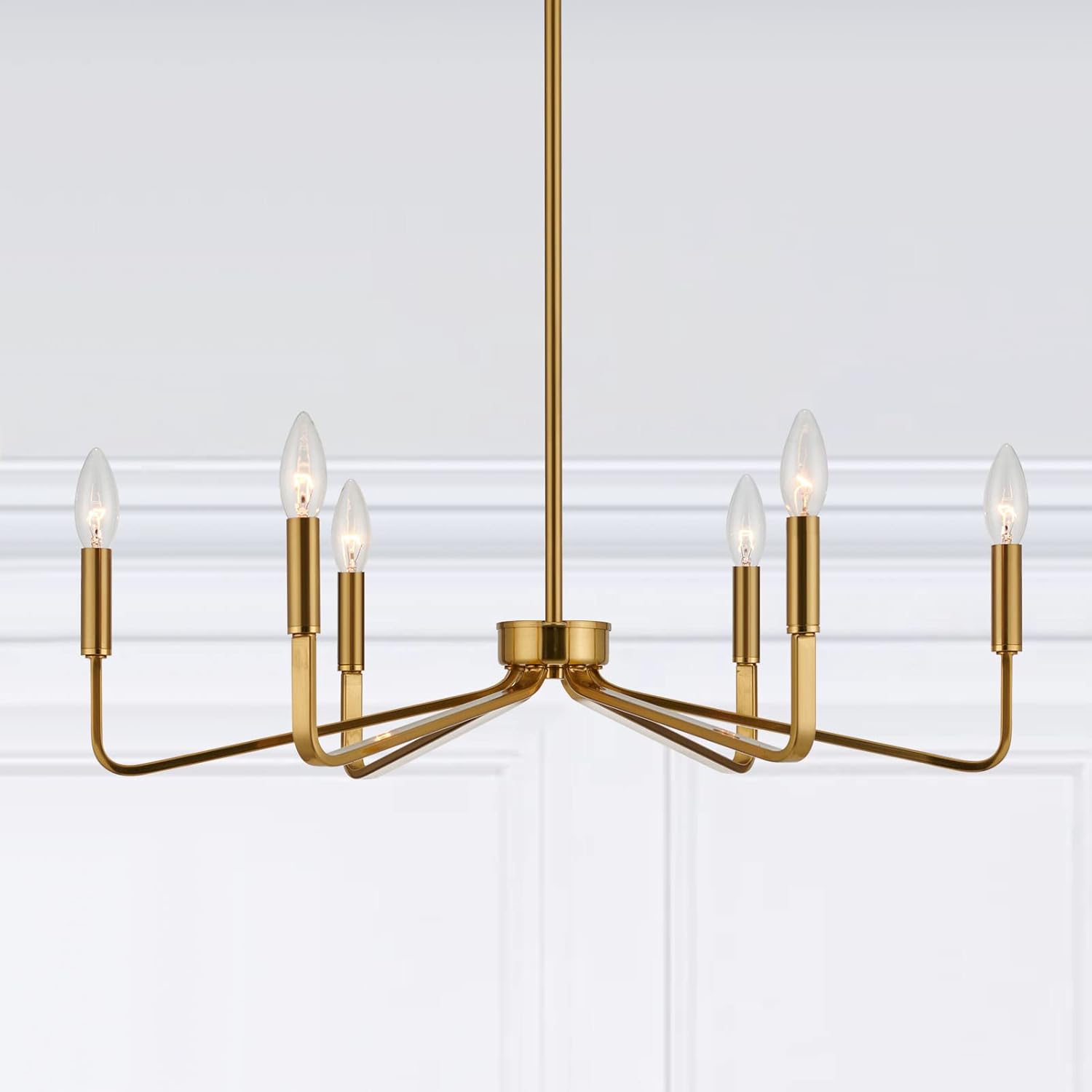 Jonsi Gold Chandelier - 26" Modern Brushed Brass Chandelier Light Fixture 6 Light Industrial Candle Lighting Hanging Ceiling for Living Dining Room, Kitchen Island