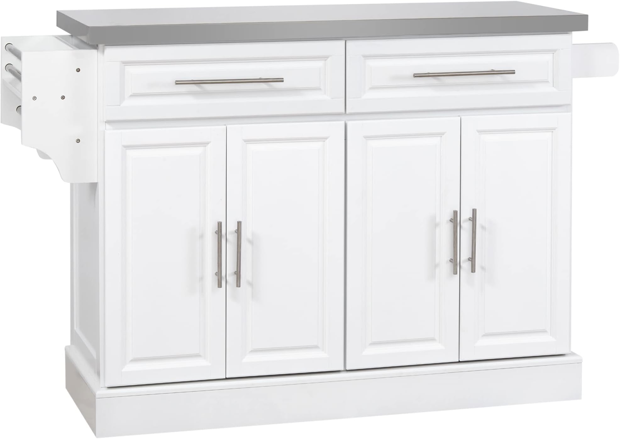 Kings Brand White with Marble Finish Top Kitchen Island Storage