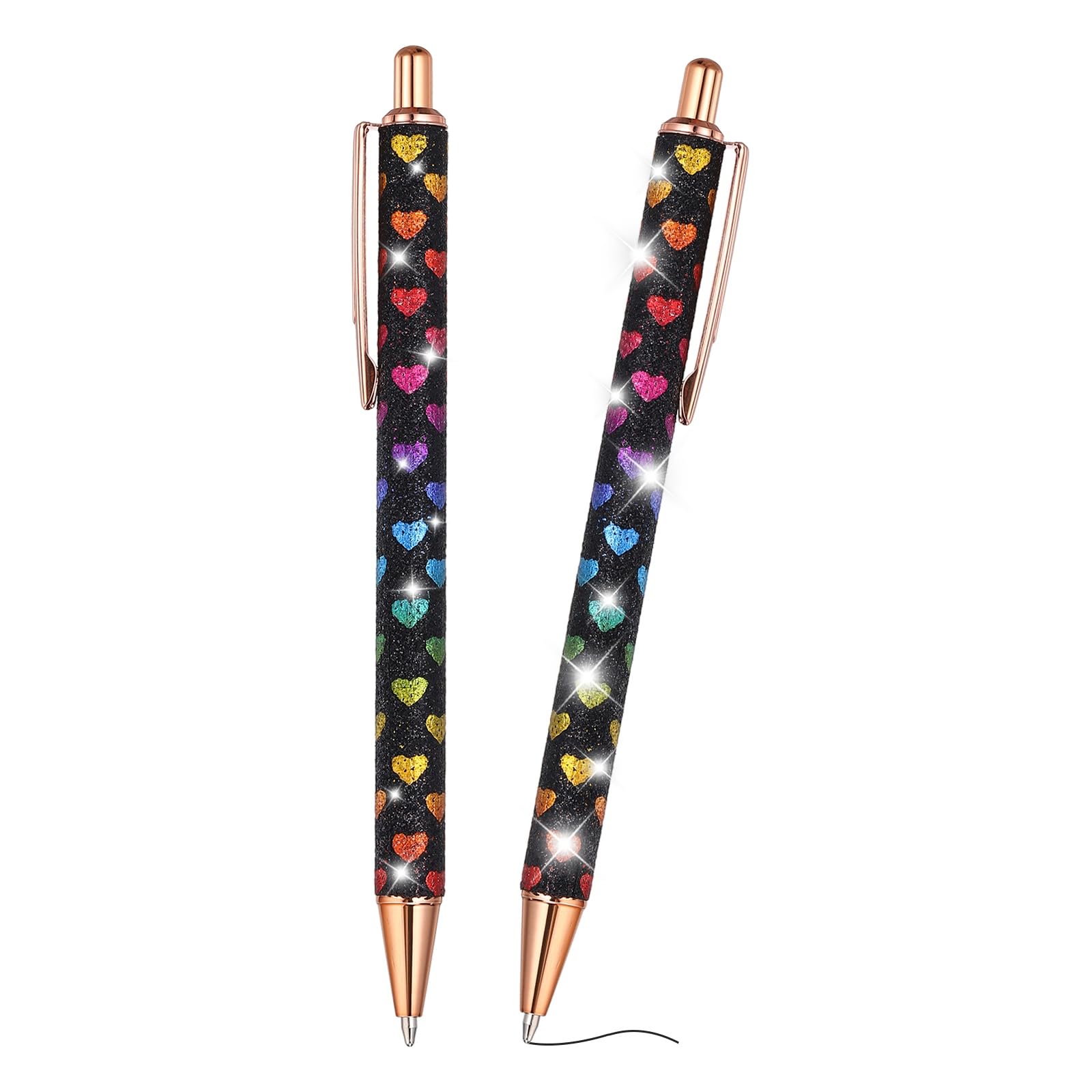 PATIKIL 2Pcs Fancy Pens for Women, Medium Point 1.0mm Black Ink Glitter Ballpoint Pen Metal Retractable Journaling Ballpoint for Gifts Office Journaling, Black/Rose Gold