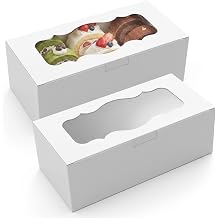 30Pcs White Cookie Boxes with Clear Window, Sturdy Loaf Cake Boxes for Roll Cakes, Desserts, Muffins, Donuts, Candies, Pastries & Baked Goods Display and Gifting,9x4x3.5 Inch