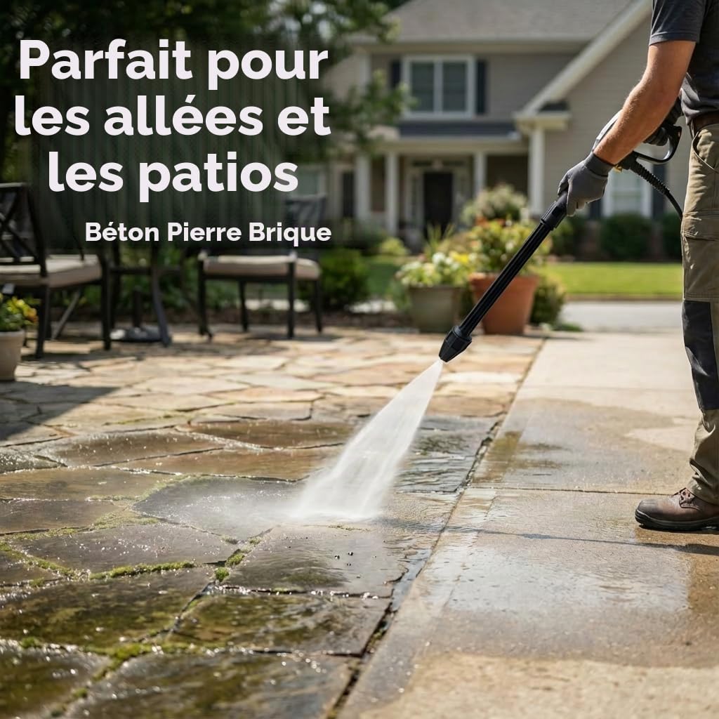 Lance Turbo Rotative Nettoyeur Haute Pression Compatible avec Karcher K2–K7 & LAVOR | Jet Conique 360° | Idéale pour Béton, Dalles et Allées, 160Bar