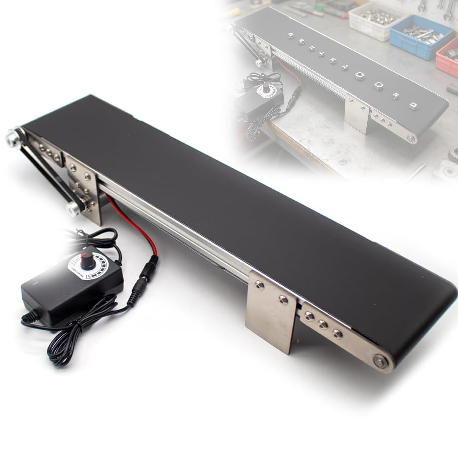 AYCDL Multi-Purpose Metal Conveyor Belt for Desk, Small Automatic Assembly Line for Packaging, Ideal for Production Lines & Student Friction Experiment Teaching