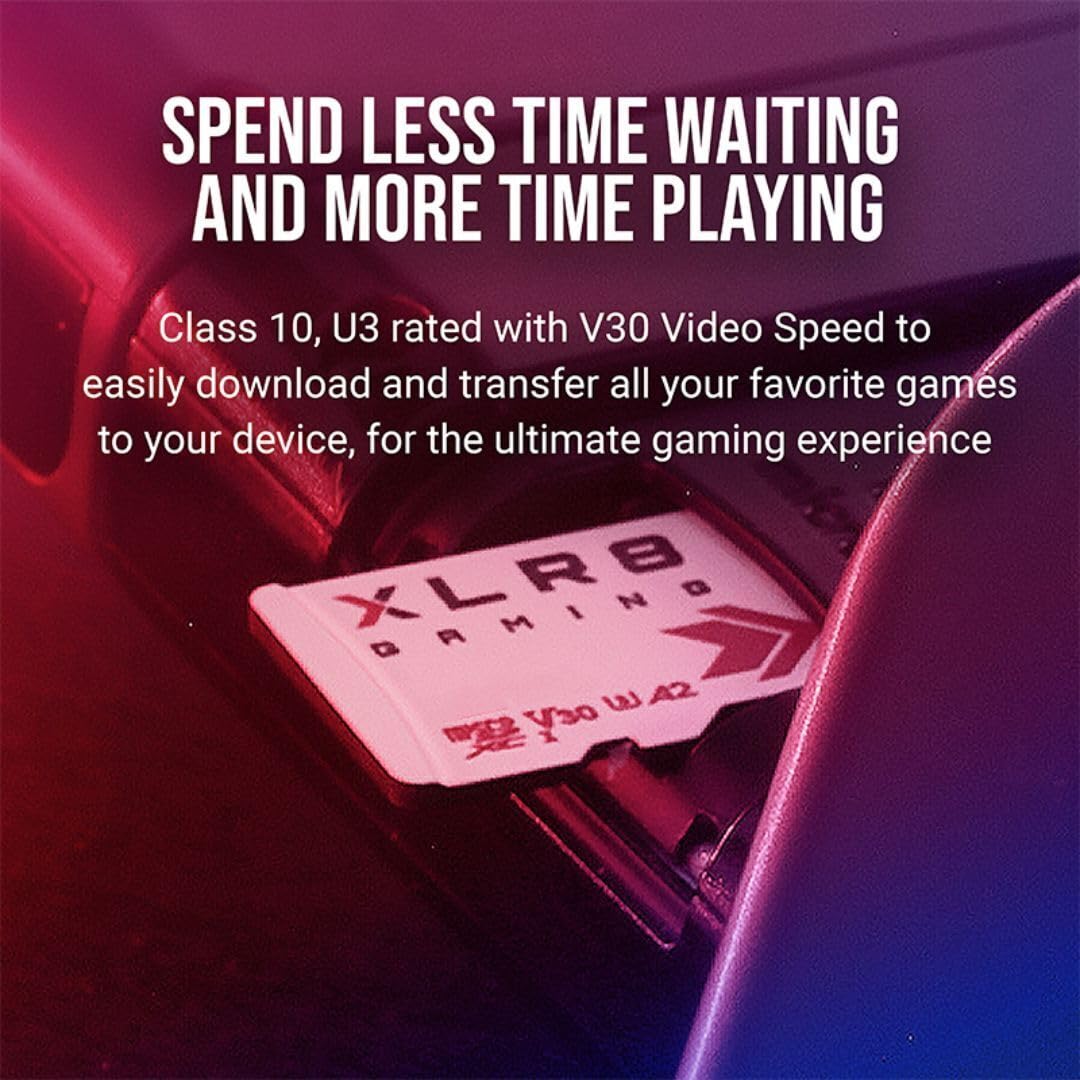 PNY Scheda di memoria microSDXC da 512 GB XLR8 da gaming, 100 MB/s, UHS-I, 4K UHD, Full HD, U3, V30, A2, micro SD per console portatile gaming su Nintendo Switch, Steam Deck, smartphone e tablet