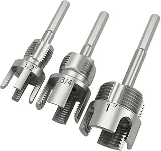 3Pcs PVC Pipe Threader Kit, 1/2" 3/4" 1" Internal & External