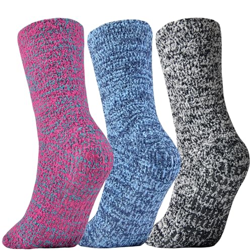 Jormatt 3 Pairs Women Grip Fuzzy Socks Non Skid Men Thick Cozy Slipper Hospital Socks with Grips,Size XS