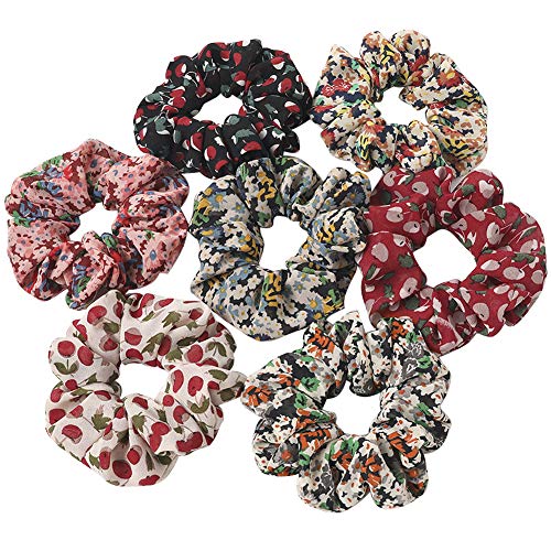 7 Pieces Women's Hair Scrunchie Soft Silk Hair Ties Painfree Elastic Ponytail Holder Scrunchy Hair Bands Classic Women Long Hair Accessories for thick Hair