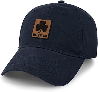 Chowdaheadz Boston Shamrock Leather Patch Dad Hat Navy