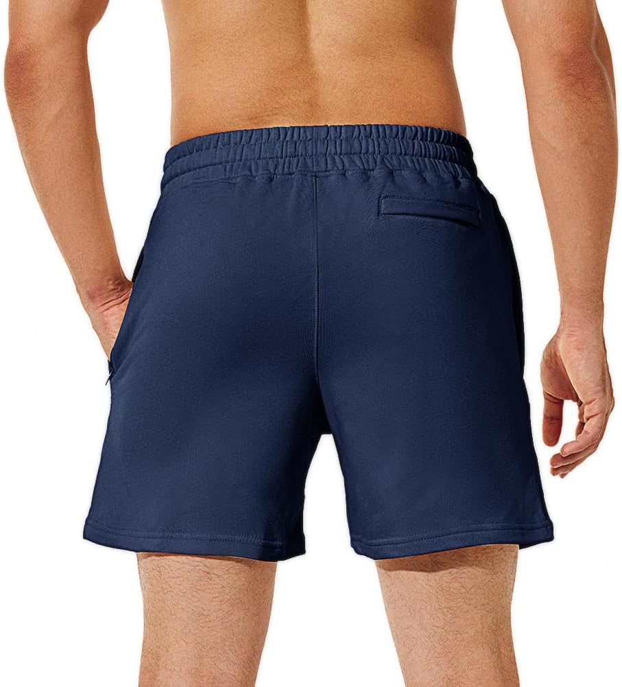 NIMENJOJA Mens 5.5" Athletic Gym Shorts Cotton Workout Jogger Sweat Shorts with Upgrade Premium Zipper Pockets and Drawstring - Image 5
