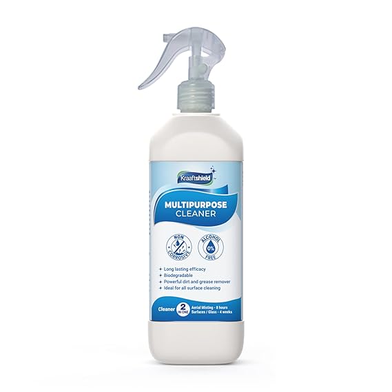 Kraaftshield Multipurpose Cleaner | Non-Alcoholic | Non-Corrosive | Eco-Friendly | Ideal for Cleaning all Surfaces & Glass | Bathroom & Kitchen Cleaner | Household Cleaner | 500ml with Spray Gun