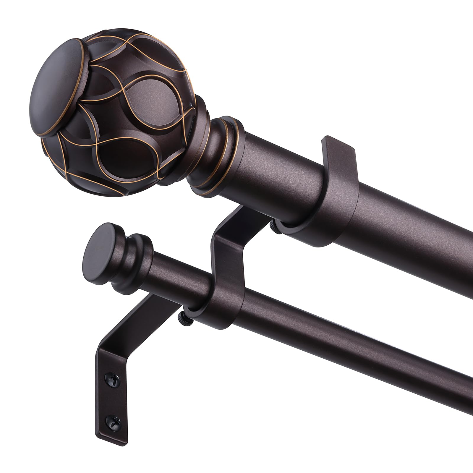 Photo 1 of Wolistsa Bronze Double Curtain Rod, 36-153 Inch Boho Decorative Double Rods