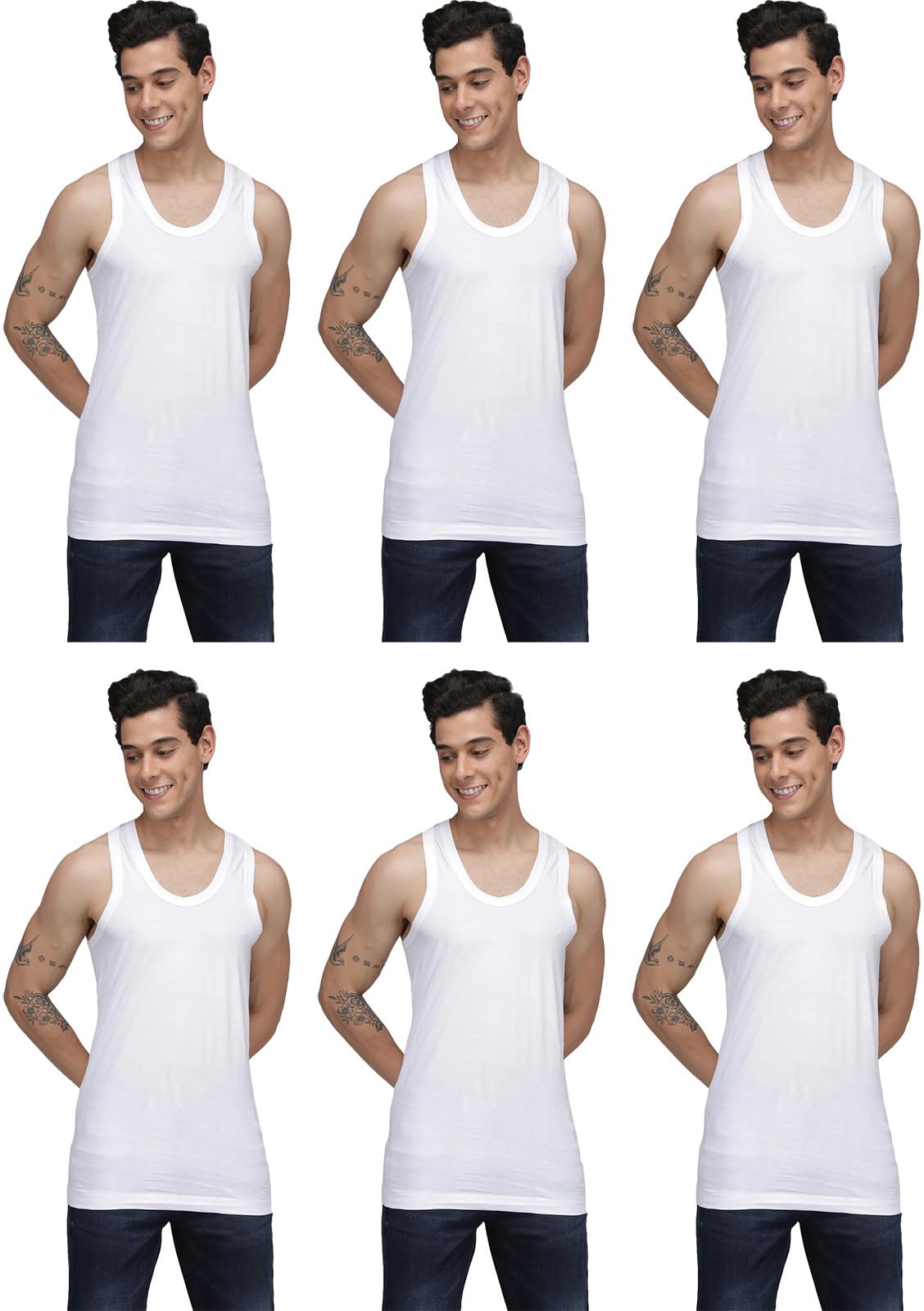 Men's Cotton Plain/Solid Scoop Neck Sleeveless Vest - Pack of 6 (Prime-RN)-image-44