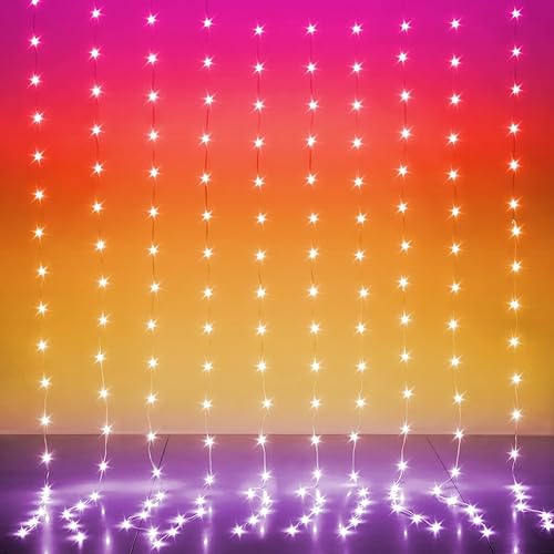 Miniatura 7 de KepStars Cortina de luces LED, 6 x 8 pies, 144 luces LED RGB que cambian de color con control inteligente de aplicación, sincronización de música y
