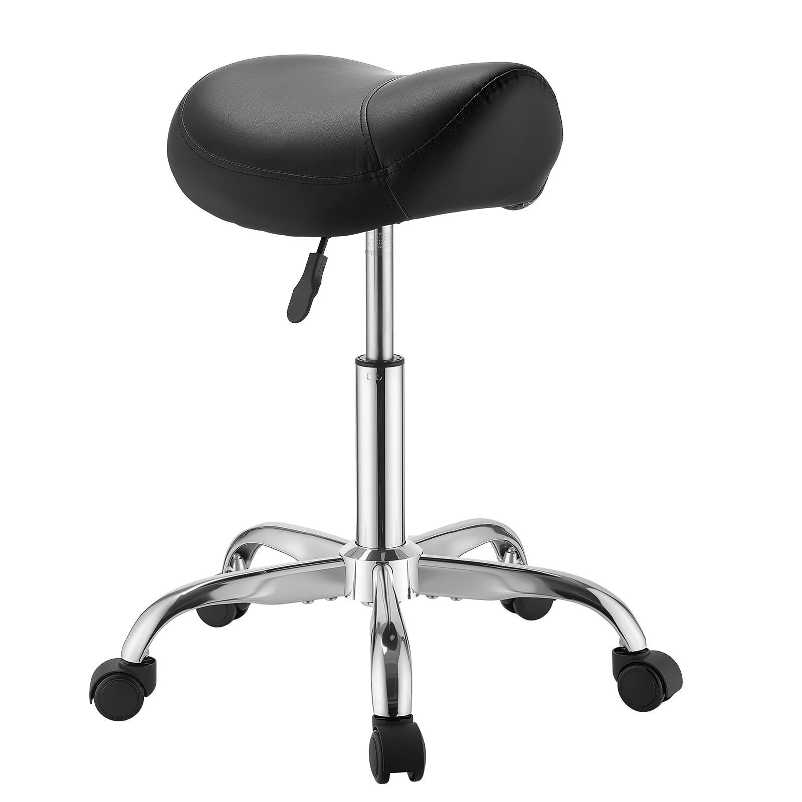 VEVOR Taburete Tipo Silla de Montar, Taburete de Trabajo con Ruedas, Capacidad de Carga 226,8 kg, Altura Ajustable, Giro 360°, Asiento Ergonómico Tapizado, Silla de Estética para Oficina Peluquería