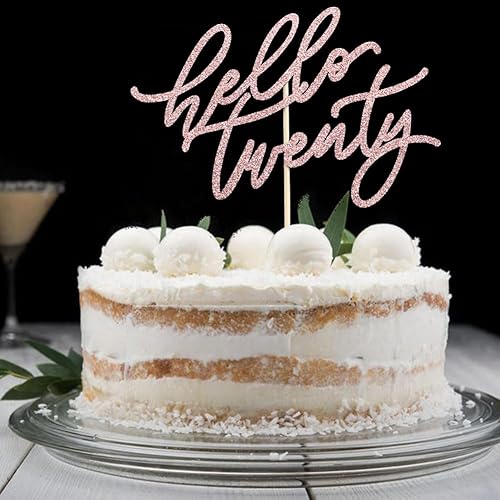 Miniatura 4 de Decoración para tartas con texto en inglés Hello Twenty, decoración de pastel de feliz 20 cumpleaños, escritura a mano, fiesta de 20 aniversario,