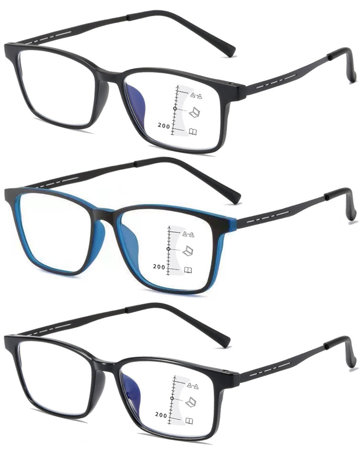 KOOSUFA Gleitsichtbrille Progressive Multifokus Lesebrille Herren Damen Anti-Blaulicht Lesebrillen TR90 Retro Lesehilfe Arbeitsplatzbrille 1,0 1,5 2,0 2,5 3,0 3,5 4,0