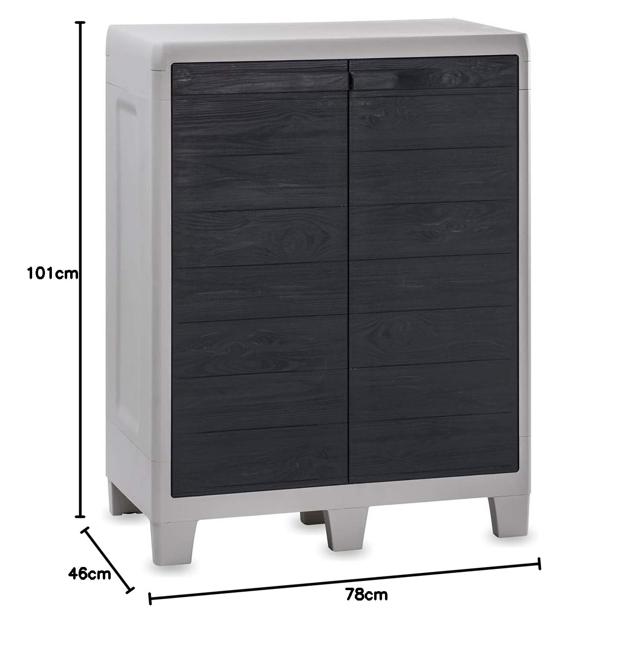 Toomax Armadio Basso Woody'S XL 78x46x101h cm in plastica resistente effetto legno grigio chiaro/antracite, con 2 ripiani regolabili e piedini, ideale per garage, cantine e spazi interni