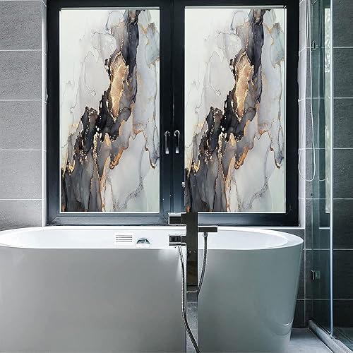Miniatura 5 de Película estática de mármol para ventana, pintura de arte abstracto, textura de mármol, película de vidrio para decoración del hogar de ventanas de
