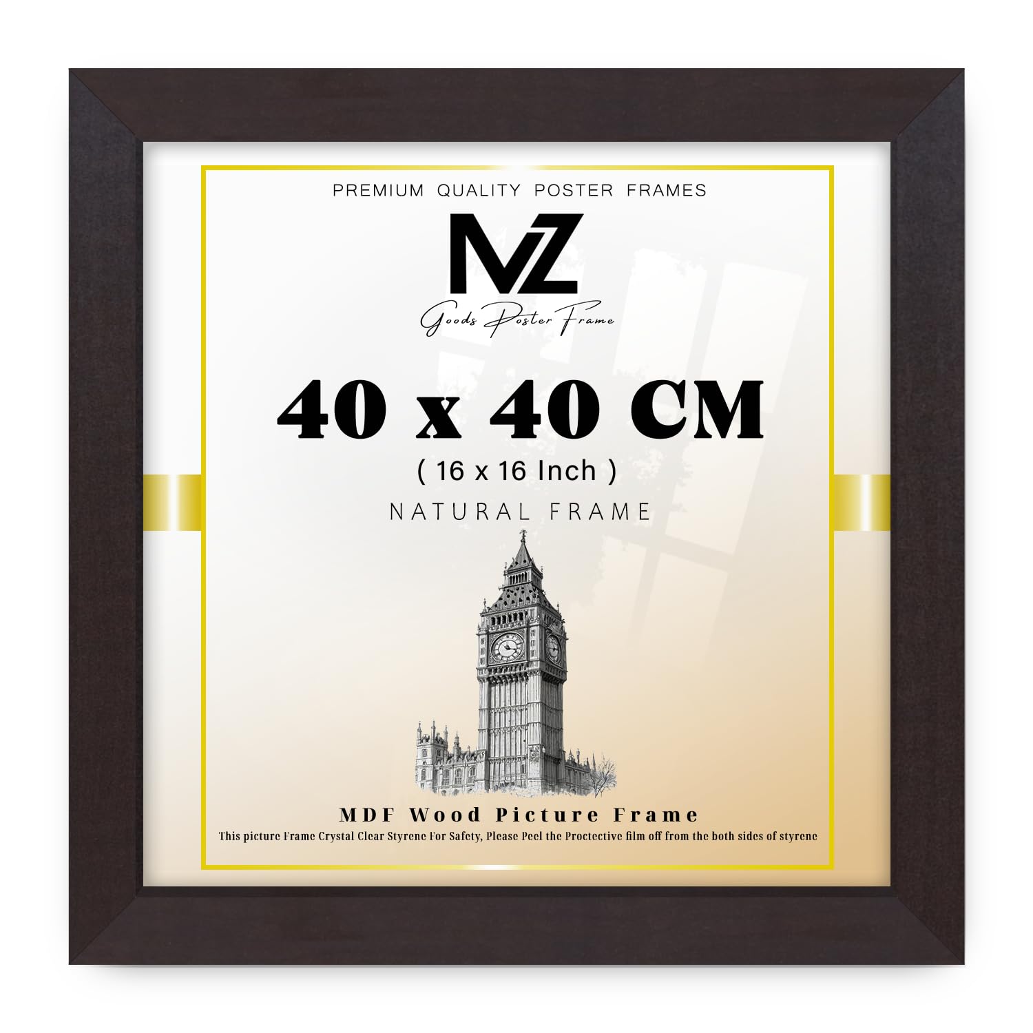 MZ GOODS | MDF Poster Frame (40 x 40 CM) 400 x 400 mm for Art, Portrait & Wall Gallery, Ideal for Home, Office & Gift Display, MDF Wood Finish with Hooks [ Mahogany ]