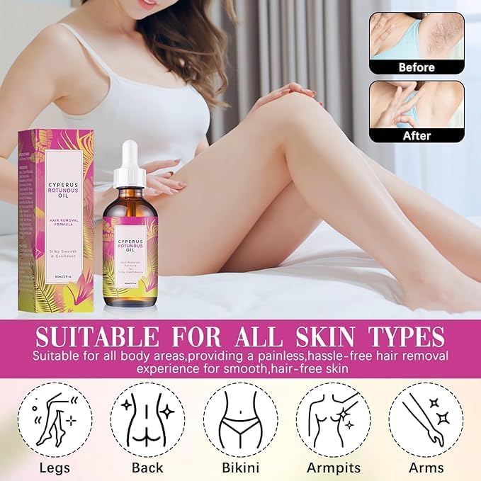 Image of Cyperus Rotundus Oil 60ml | Natural Hair Removal Oil | Helps Reduce Body Hair Growth & Softens Regrowth | Moisturizing & Soothing Formula for Smooth Skin | For All Skin Types (2)