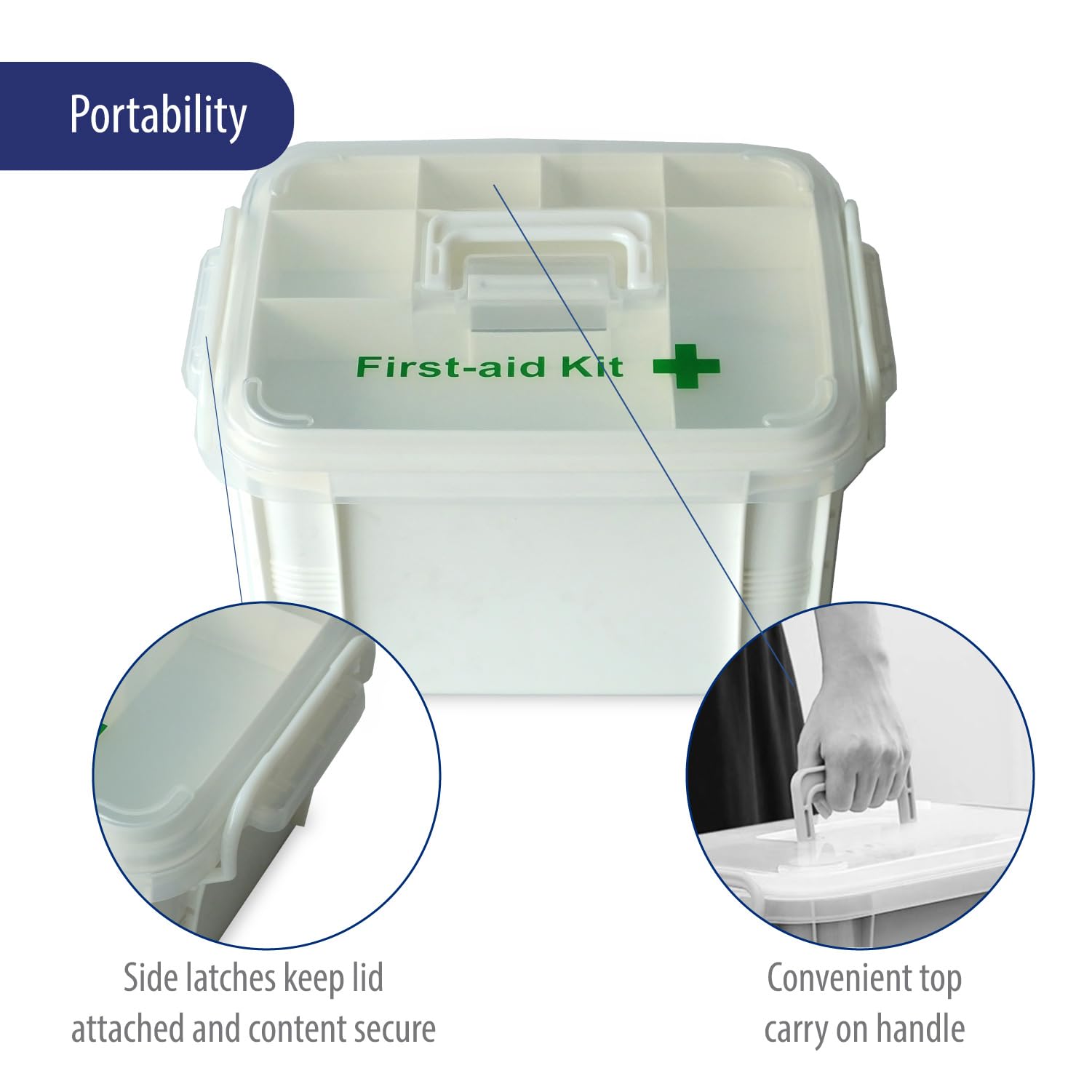 Caja de primeros auxilios con asa portátil para medicamentos de plástico, organizador básico de medicamentos, kit de caja de almacenamiento médico de emergencia para viajes, coche, hogar, camping