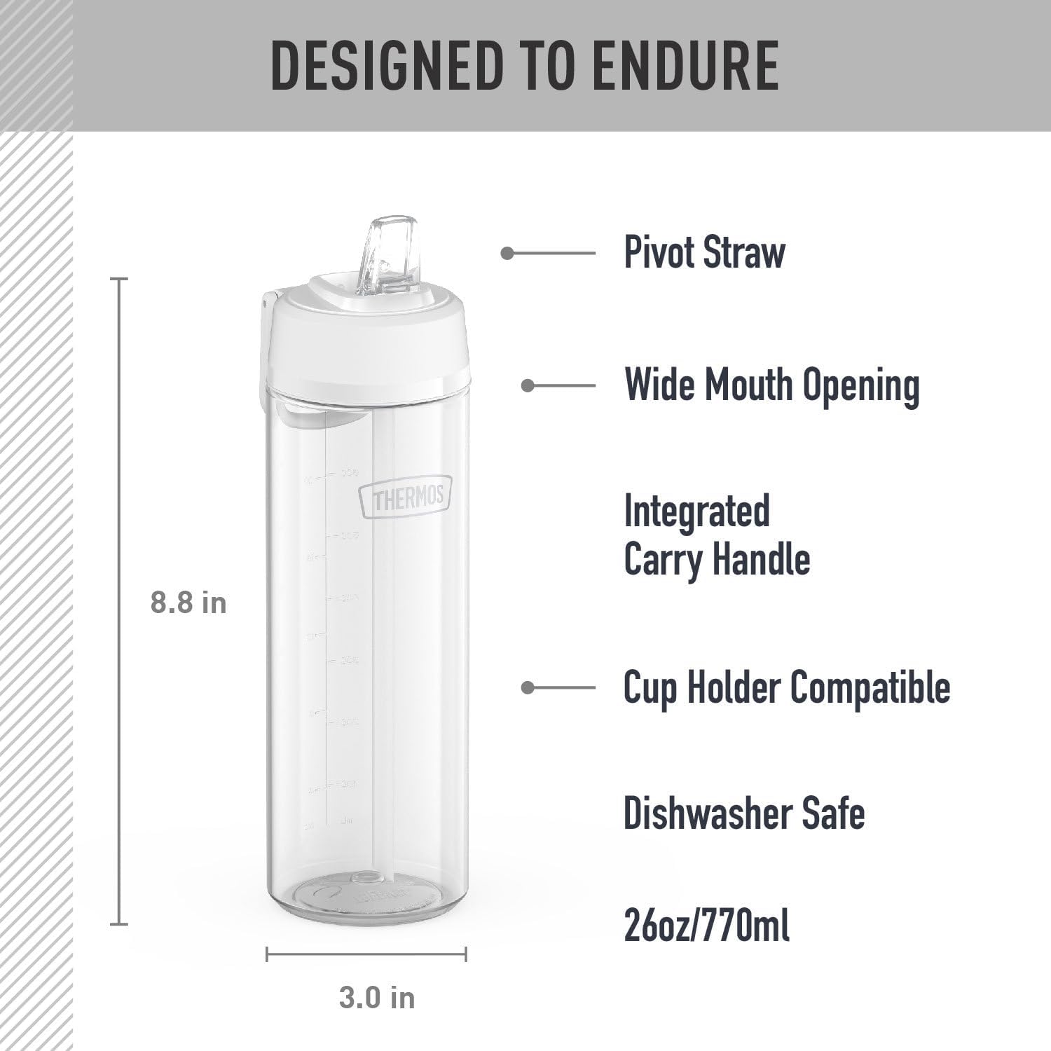 THERMOS ICON SERIES Lightweight Hydration Bottle - Durable Water Bottle Made with Tritan by Eastman with Straw Lid for Quick and Easy Drinking Experience - 26oz, Clear - Image 2