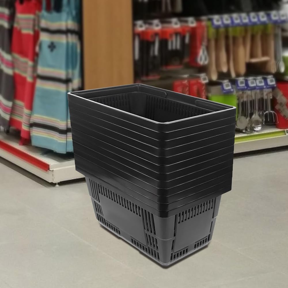 12 szt. plastikowych koszy na zakupy z uchwytami przenośne wózki spożywcze 7,4 gal do supermarketów, sklepów detalicznych, targów rolnych i organizacji domu