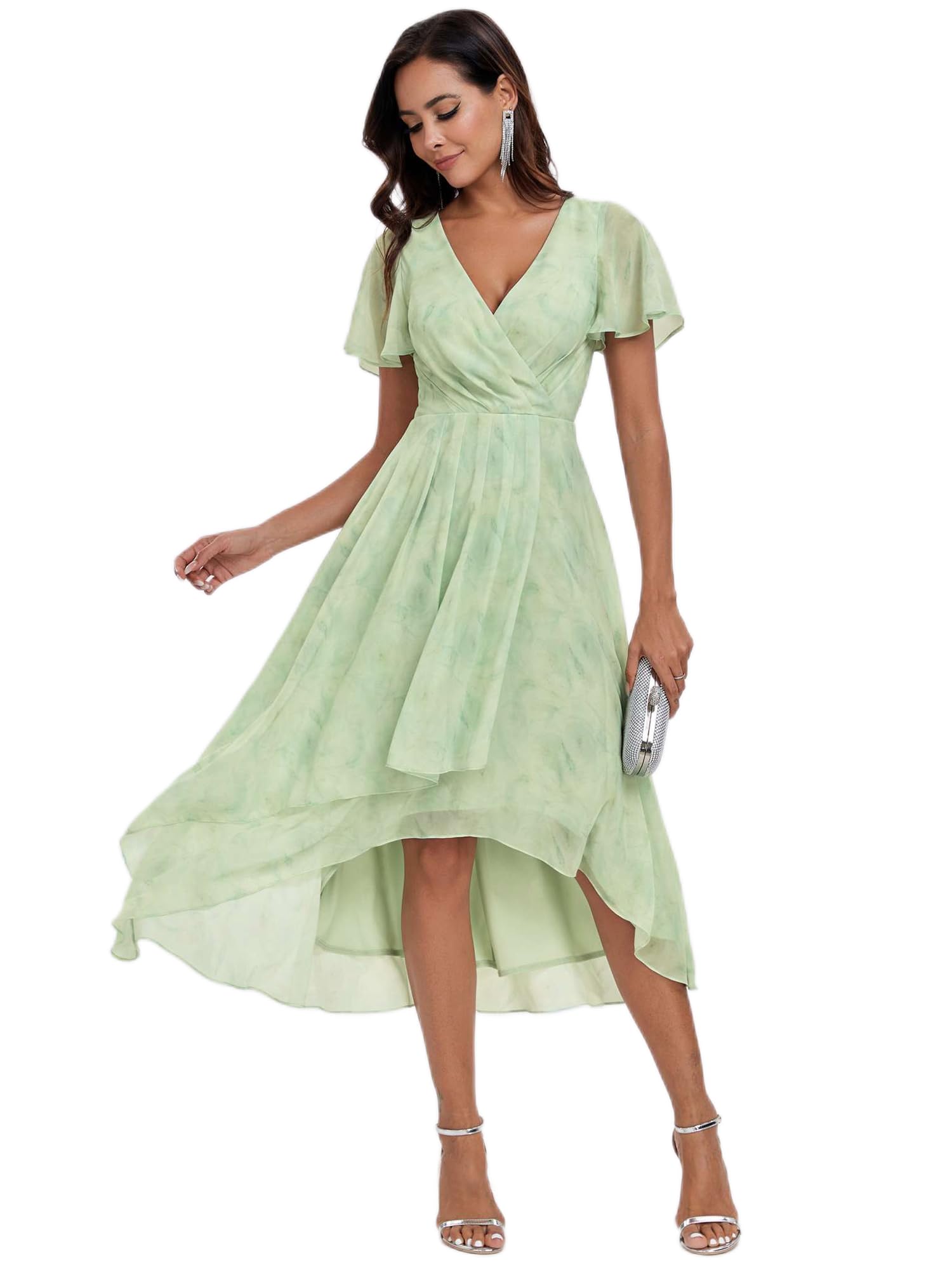 Ever-Pretty Vestidos de Invitada de Boda Elegantes Vestidos de Noche de Gasa Mujer Midi Cortos Vestidos de Novia EG02084-P
