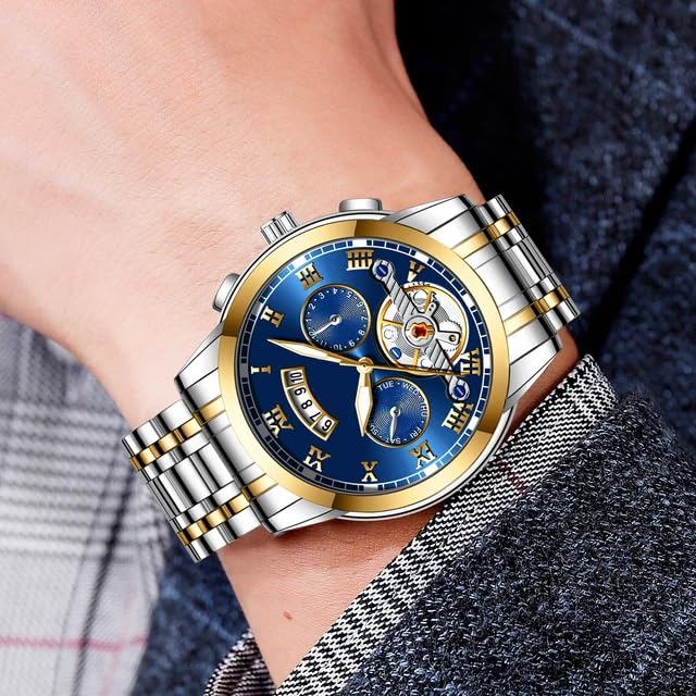 Image of KITCONE Multicolour Dial Analogue Men's Wrist Watch with Date Calendar, Metal Case and Strap -FBBH1