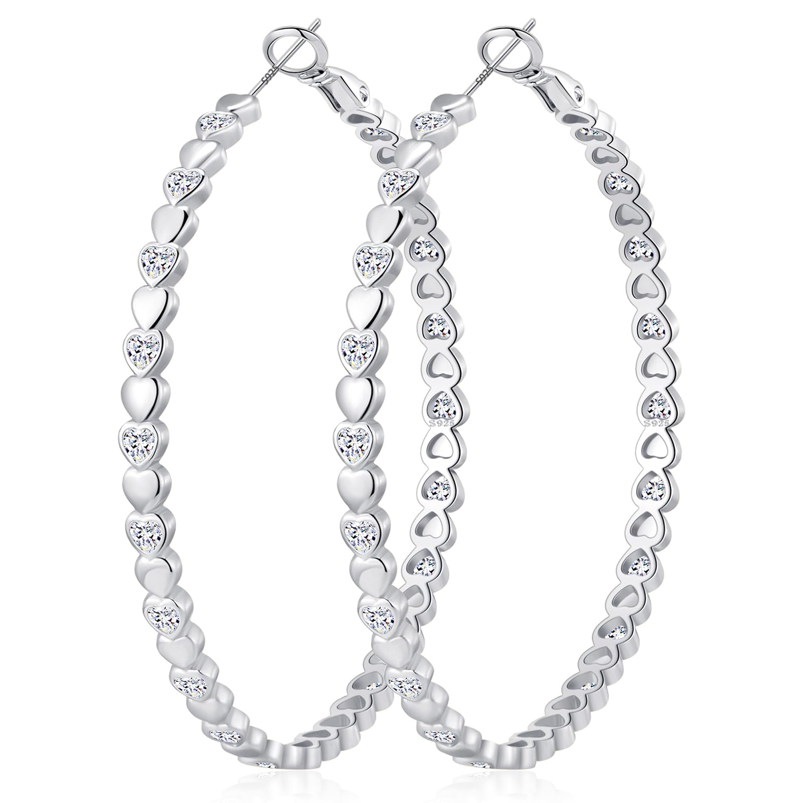 OOOPEL Heart Cubic Zirconia Large Hoop Earrings for Womens 925 Silver 14k Gold Plated Hypoallergenic Rhinestone Hoops Earring Sparkly Jewelry Gift 30/40/50/60mm