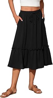 Witsmile High Waist Tiered Skirts for Women Flowy Skirts for Women Below Knee with Pockets 2025 Fashion Trendy
