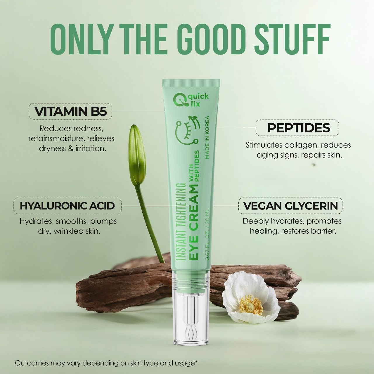 Quick Fix Peptides Instant Eye Tightener – Firms & Smooths – Hydrating Under Eye Cream for Dark Circles – Dermatologist Tested, Anti-Aging, Korean Skin Care – Cruelty-Free, Clean Beauty – .67 Fl Oz