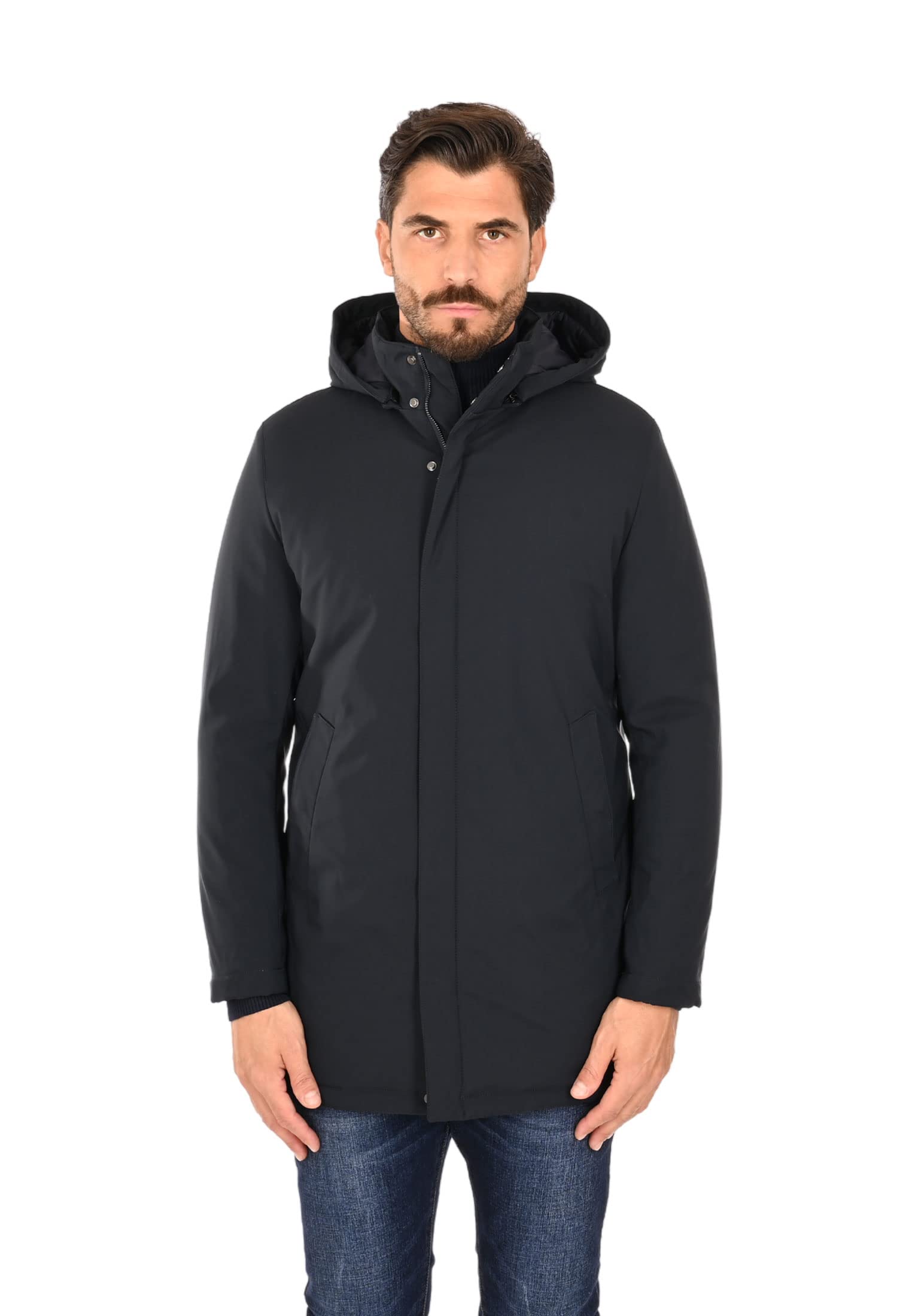 Parka Uomo Invernale Impermeabile Lungo con Cappuccio Rimovibile Elegante