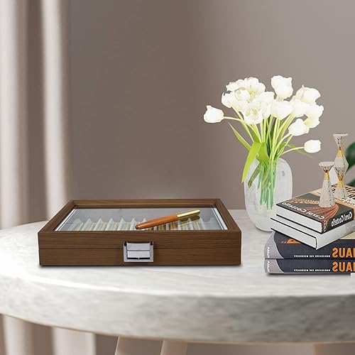 Miniatura 4 de Vitrina de madera para bolígrafos de 12 bolígrafos, caja organizadora de coleccionistas de almacenamiento de bolígrafos con ventana de vidrio,