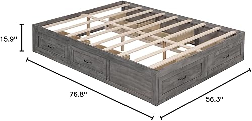 Miniatura 2 de Harper & Bright Designs Marco de cama de almacenamiento completo con 6 cajones, cama de plataforma de madera tamaño matrimonial, marco de cama de